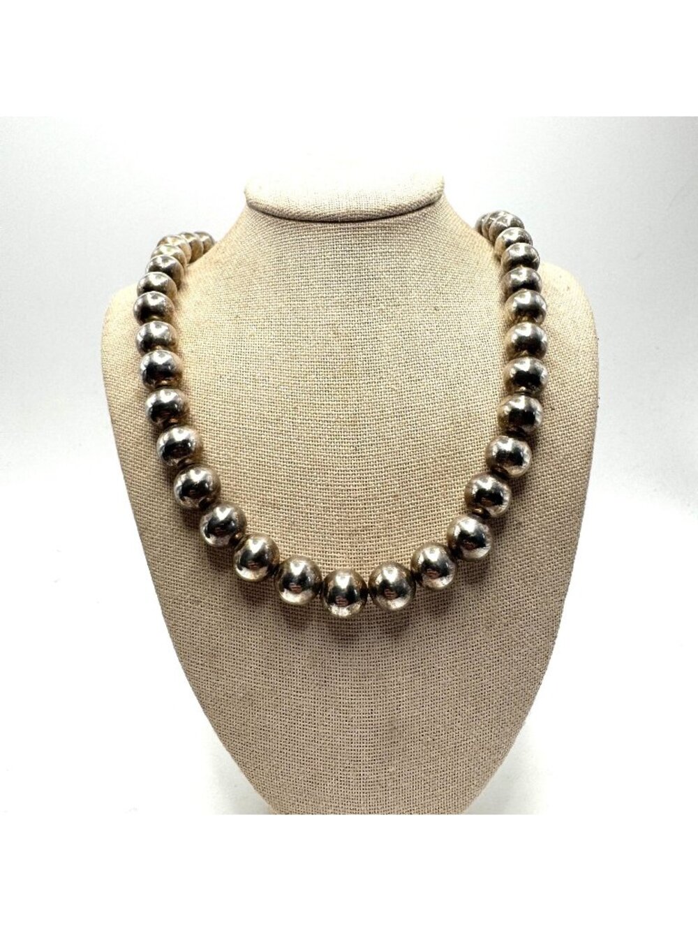 Sterling Silver 925 Ball Beaded Chain Necklace Lobster Clasp Size 18" Adjustable